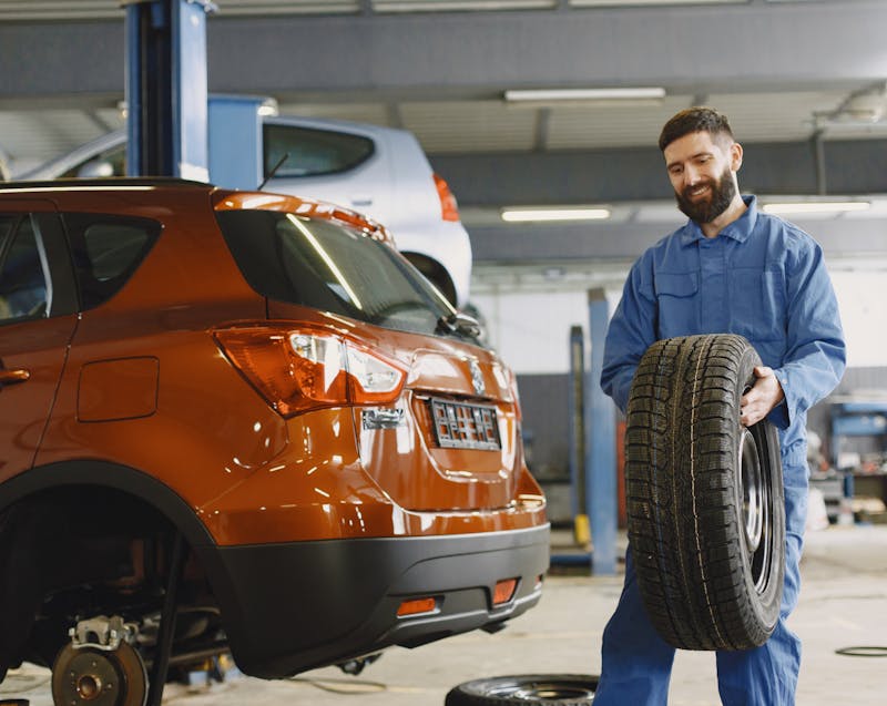 a car being serviced at a shop